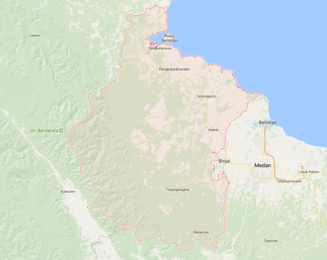 Map of Langkat Regency, North Sumatra, Indonesia